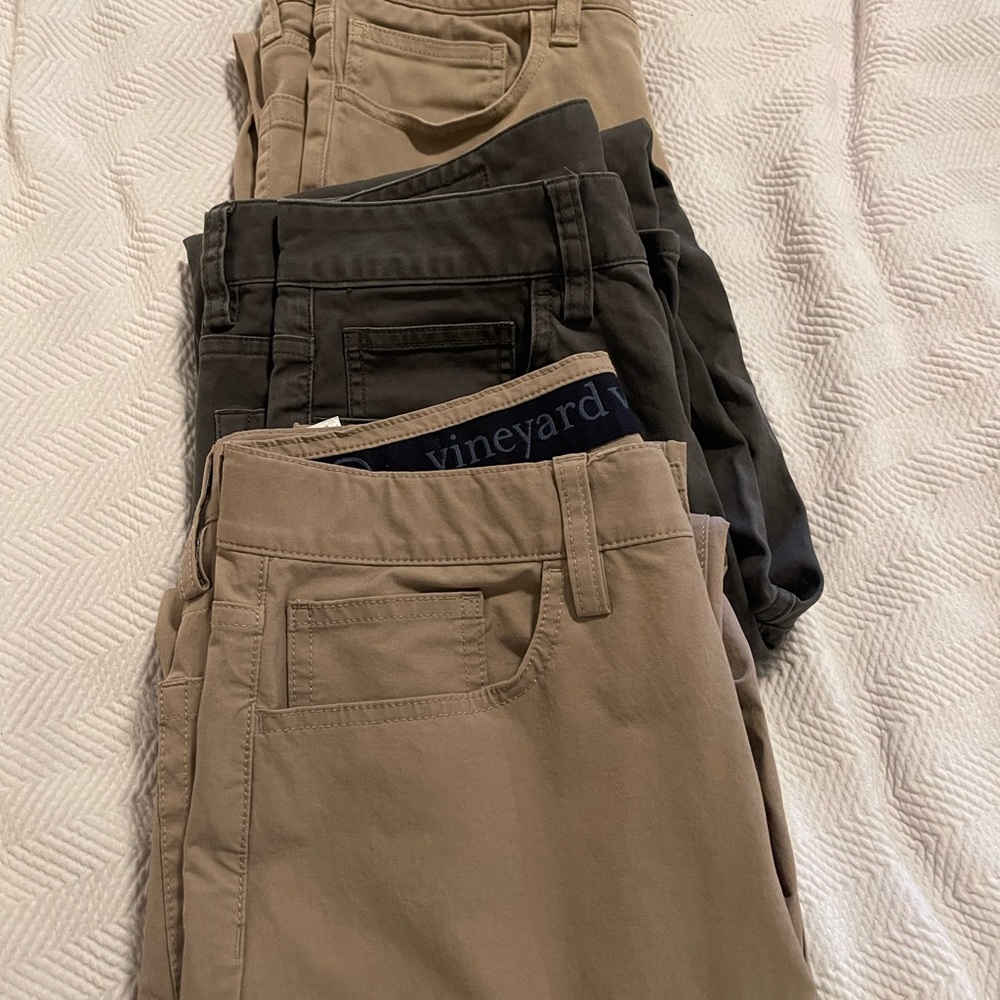 Three pairs of vineyard vines waist  28X30 length.